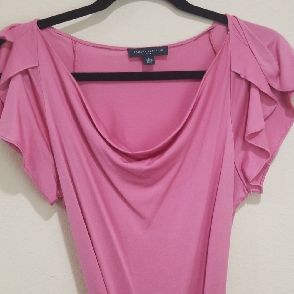 Banana Republic Dusty Rose Ruffled Sleeves Silk Dress - Picture 2 of 6